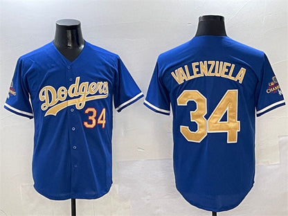 Los Angeles Dodgers #34 Fernando Valenzuela Royal 2025 Gold Collection Limited Stitched Baseball Jersey