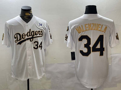 Los Angeles Dodgers #34 Toro Valenzuela White Gold 2024 World Series With Fernando Memorial Patch Limited Stitched Baseball Jersey