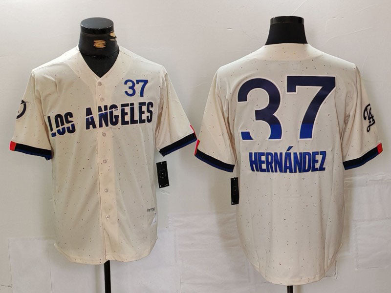 Los Angeles Dodgers #37 Teoscar Hern¨¢ndez Cream 2024 City Connect Limited Stitched Baseball Jerseys