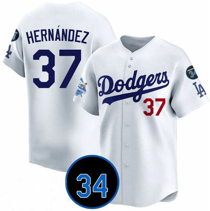 Los Angeles Dodgers #37 Teoscar Hernandez White 2024 World Champions & Fernando Memorial Patch Vapor Premier Home Limited Stitched Baseball Jersey