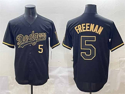 Los Angeles Dodgers #5 Freddie Freeman Black Gold Limited Stitched Baseball Jerseys