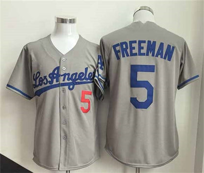Los Angeles Dodgers #5 Freddie Freeman Gray Cool Base Stitched Baseball Jersey