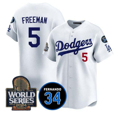 Los Angeles Dodgers #5 Freddie Freeman White 2024 World Series With Fernando Memorial Patch Limited Stitched Baseball Jersey