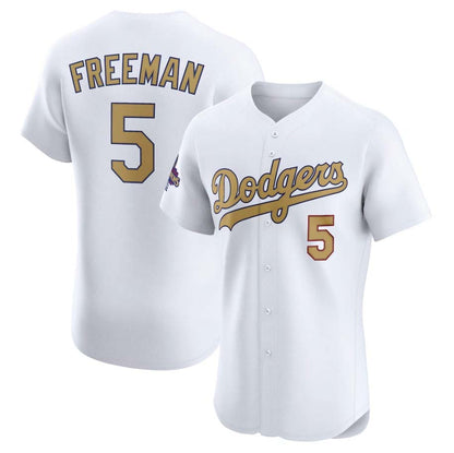 Los Angeles Dodgers #5 Freddie Freeman White 2025 Gold Collection Elite Stitched Baseball Jersey