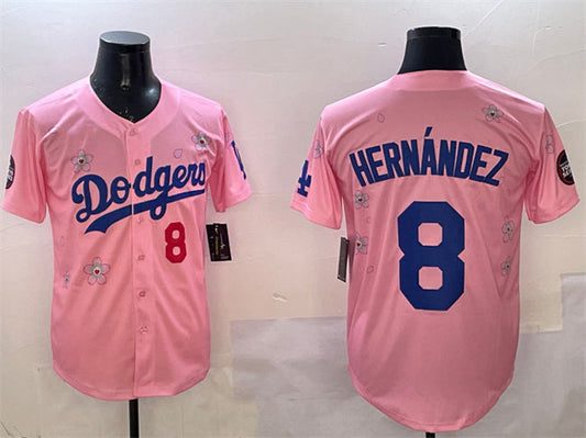 Los Angeles Dodgers #8 Enrique Hern¨¢ndez Pink 2025 Tokyo Series Limited Stitched Baseball Jersey