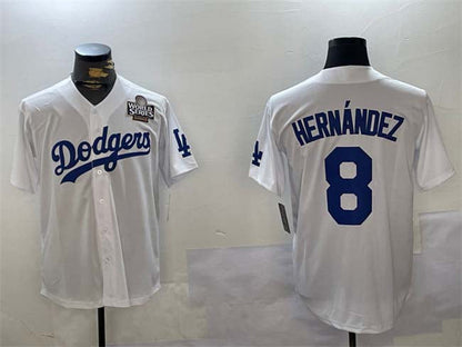 Los Angeles Dodgers #8 Enrique Hern¨¢ndez White 2024 World Series Cool Base Stitched Baseball Jersey