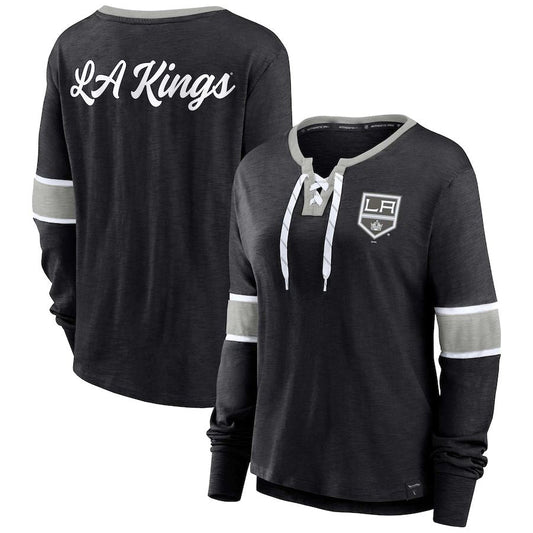 LA.Kings Fanatics Branded Effervescent Exclusive Lace-Up Long Sleeve T-Shirt Black Stitched American Hockey Jersey UNEC