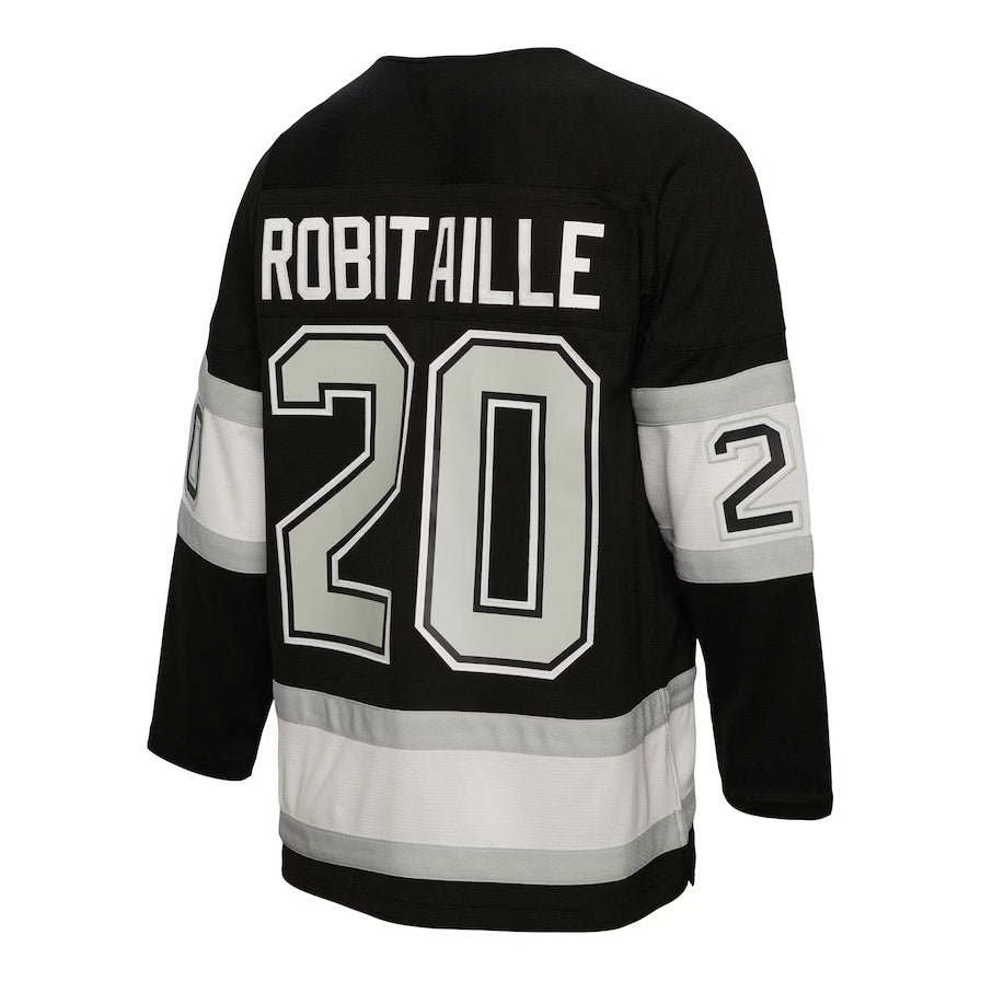 LA.Kings #20 Luc Robitaille Mitchell & Ness Alternate Captain Patch 1992-93 Blue Line Player Jersey - Black Stitched American Hockey Jersey UNEC