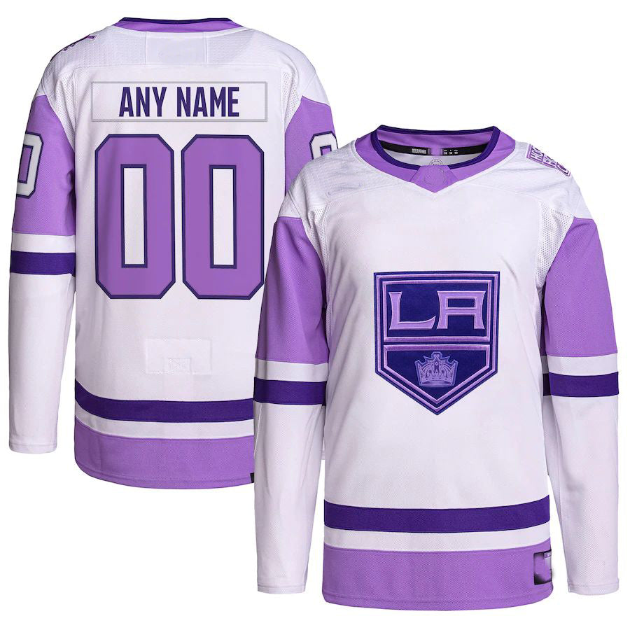 Custom LA.Kings Hockey Fights Cancer Primegreen Authentic Jersey White Purple Stitched American Hockey Jersey UNEC
