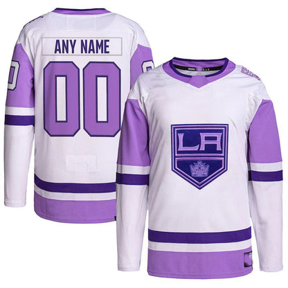 Custom LA.Kings Hockey Fights Cancer Primegreen Authentic Jersey White Purple Stitched American Hockey Jersey UNEC
