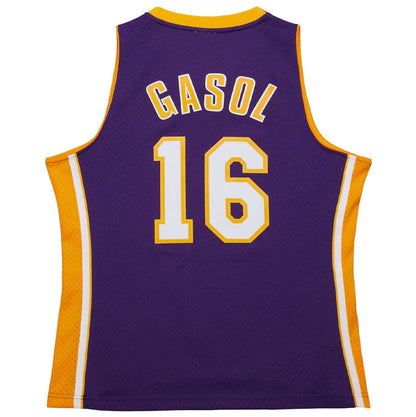 LA.Lakers #16 Pau Gasol Mitchell & Ness 2009-10 Hardwood Classics Swingman Jersey - Purple Stitched American Basketball Jersey UNEC