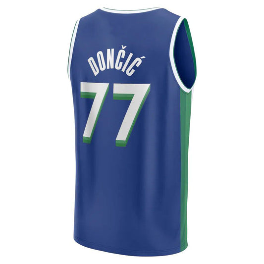 D.Mavericks #77 Luka Doncic Fanatics Branded 2022-23 Fastbreak Jersey City Edition Blue Stitched American Basketball Jersey UNEC