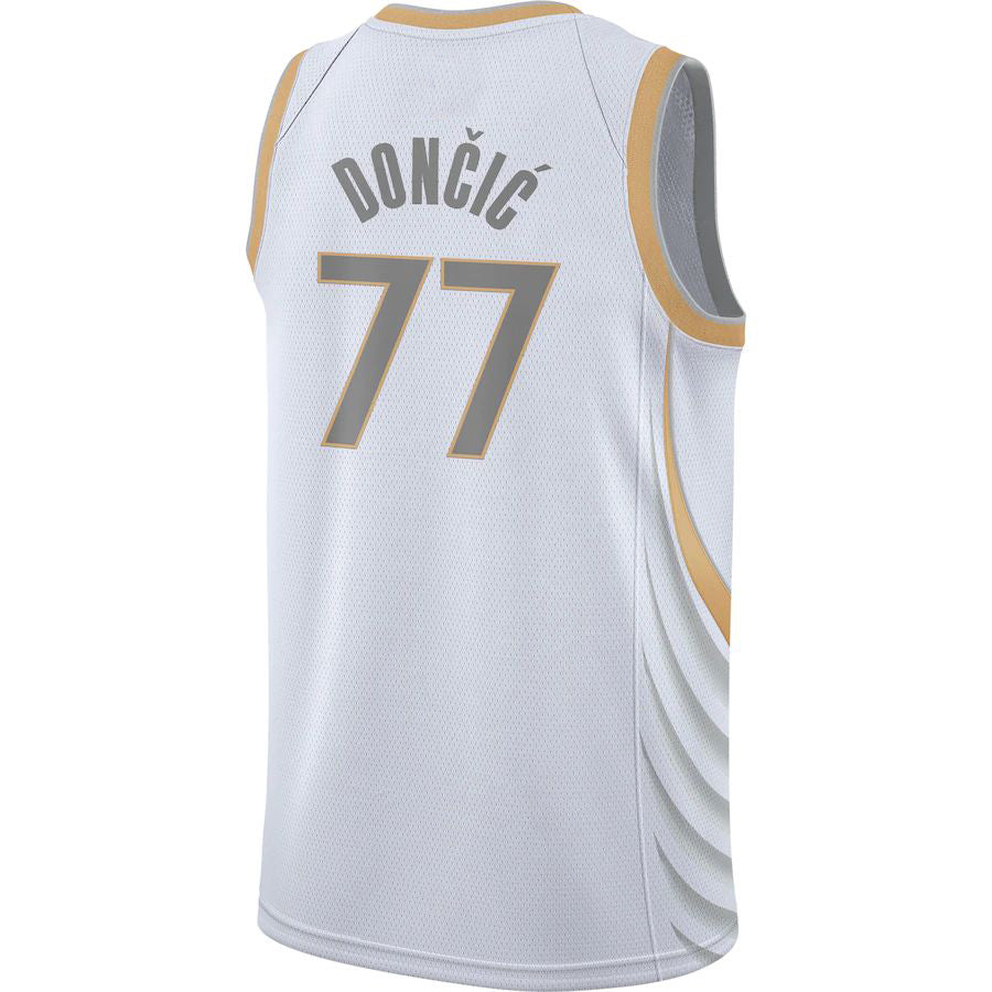 D.Mavericks #77 Luka Doncic 2020-21 Swingman Jersey City Edition White Stitched American Basketball Jersey UNEC