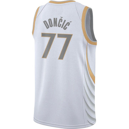 D.Mavericks #77 Luka Doncic 2020-21 Swingman Jersey City Edition White Stitched American Basketball Jersey UNEC