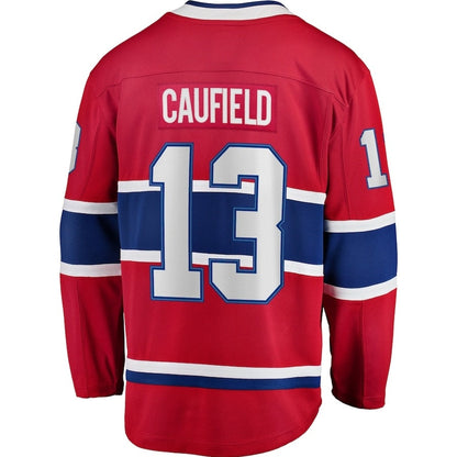 M.Canadiens #13 Cole Caufield Fanatics Home Premier Breakaway Player Jersey - Red Stitched American Hockey Jersey UNEC