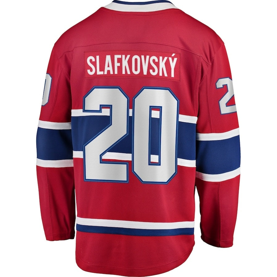 M.Canadiens #20 Juraj Slafkovsky Fanatics Home Premier Breakaway Player Jersey - Red Stitched American Hockey Jersey UNEC
