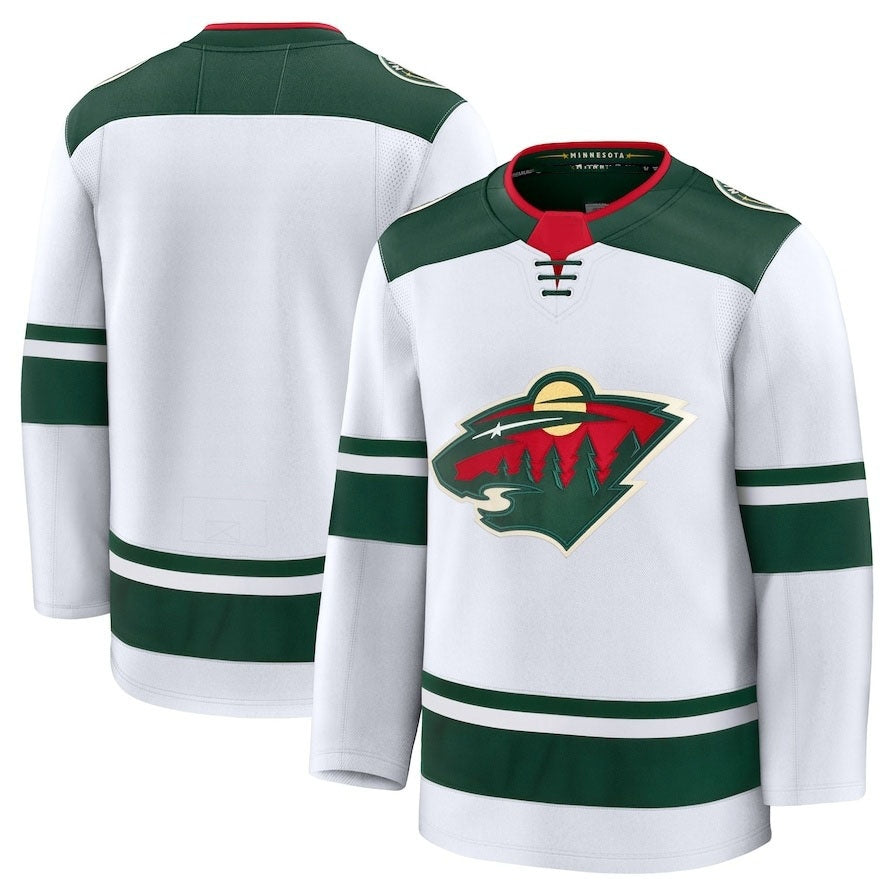 M.Wild Fanatics Away Premium Jersey - White Stitched American Hockey Jersey UNEC
