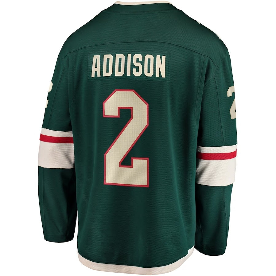 M.Wild #2 Calen Addison Fanatics Home Breakaway Player Jersey - Green Stitched American Hockey Jersey UNEC