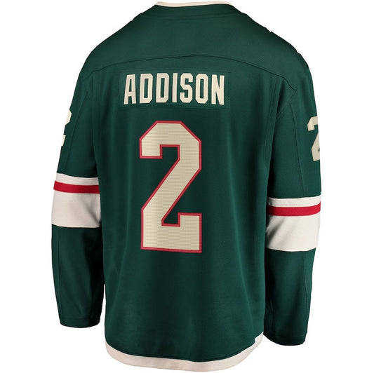 M.Wild #2 Calen Addison Fanatics Home Breakaway Player Jersey - Green Stitched American Hockey Jersey UNEC