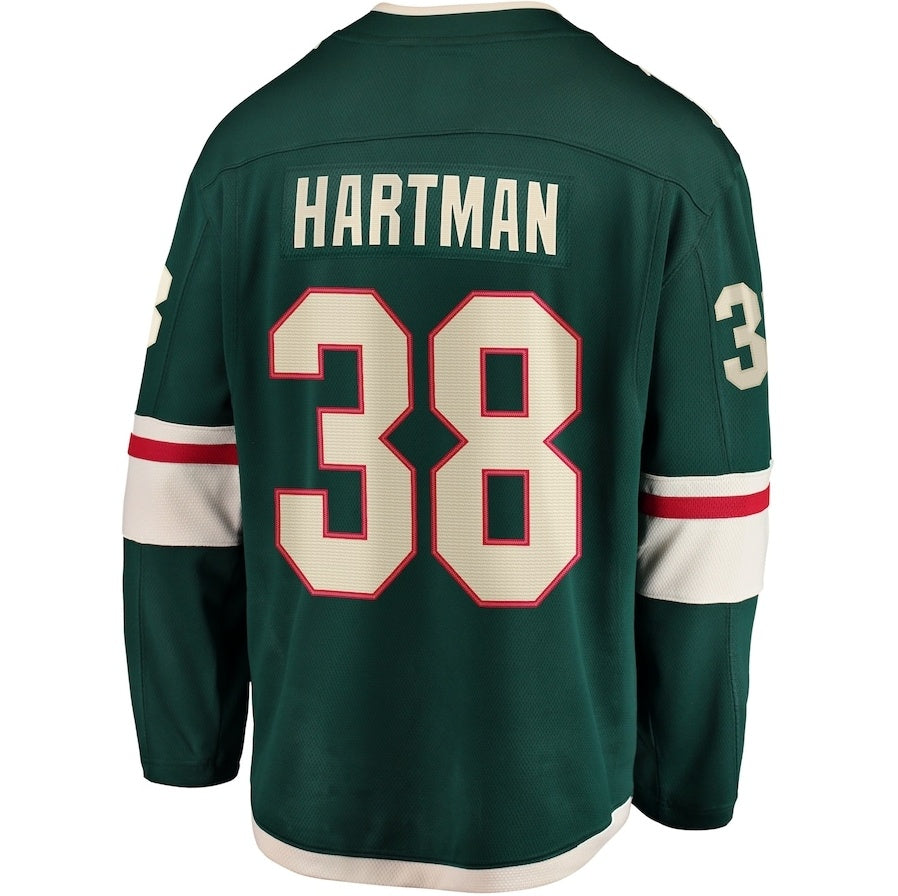 M.Wild #38 Ryan Hartman Fanatics Home Breakaway Player Jersey - Green Stitched American Hockey Jersey UNEC