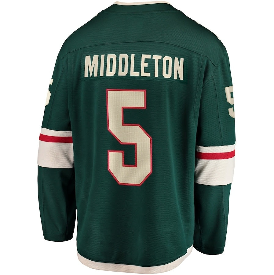 M.Wild #5 Jake Middleton Fanatics Home Breakaway Player Jersey - Green Stitched American Hockey Jersey UNEC