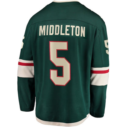 M.Wild #5 Jake Middleton Fanatics Home Breakaway Player Jersey - Green Stitched American Hockey Jersey UNEC