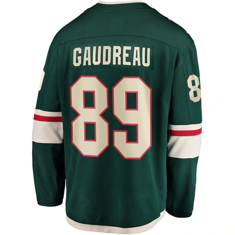 M.Wild #89 Frederick Gaudreau Fanatics Home Breakaway Player Jersey - Green Stitched American Hockey Jersey UNEC