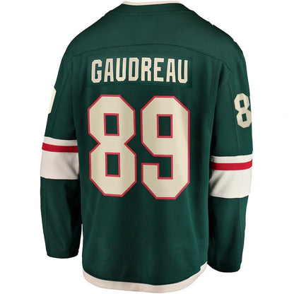 M.Wild #89 Frederick Gaudreau Fanatics Home Breakaway Player Jersey - Green Stitched American Hockey Jersey UNEC