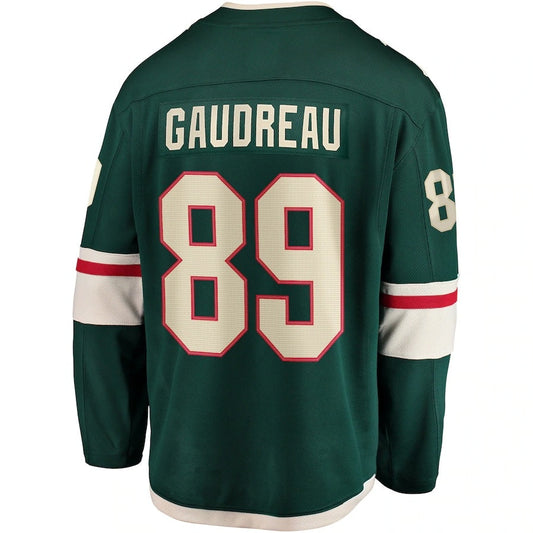 M.Wild #89 Frederick Gaudreau Fanatics Home Breakaway Player Jersey - Green Stitched American Hockey Jersey UNEC
