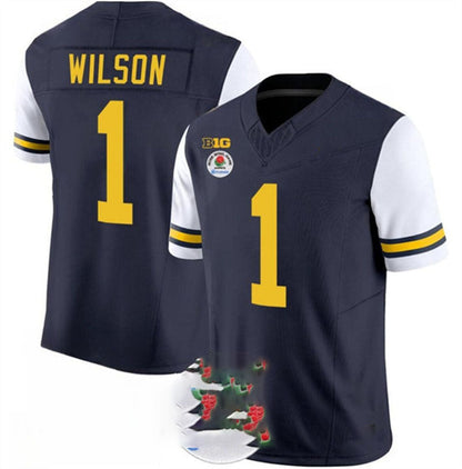 M.Wolverines #1 Roman Wilson 2023 F.U.S.E. Navy White Rose Bowl Patch Stitched Jersey College Jerseys
