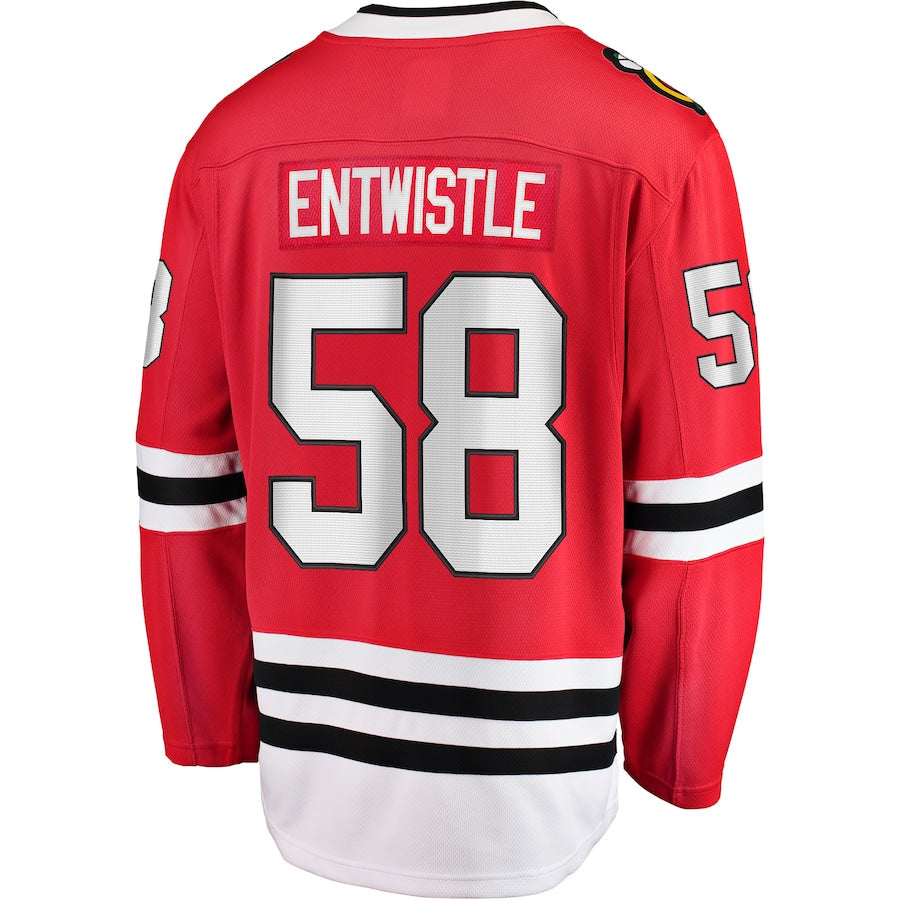 C.Blackhawks #58 MacKenzie Entwistle Fanatics Branded Home Breakaway Player Jersey Red Stitched American Hockey Jersey UNEC