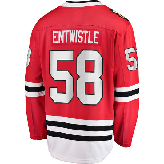 C.Blackhawks #58 MacKenzie Entwistle Fanatics Branded Home Breakaway Player Jersey Red Stitched American Hockey Jersey UNEC