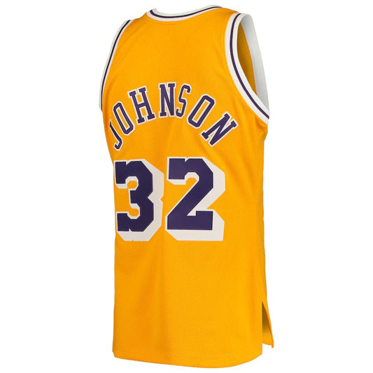 LA.Lakers #32 Magic Johnson Mitchell & Ness 1984-85 Hardwood Classics Authentic Jersey  Gold Stitched American Basketball Jersey UNEC