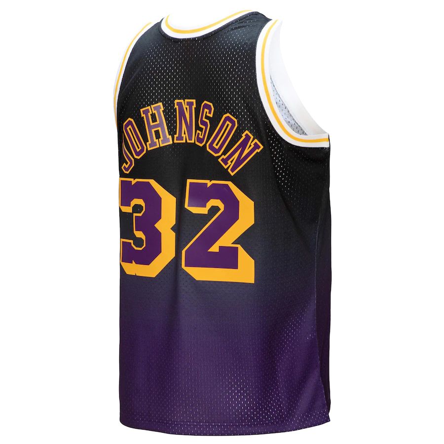 LA.Lakers #32 Magic Johnson Mitchell & Ness 1984-85 Hardwood Classics Fadeaway Swingman Player Jersey Purple Black Stitched American Basketball Jersey UNEC