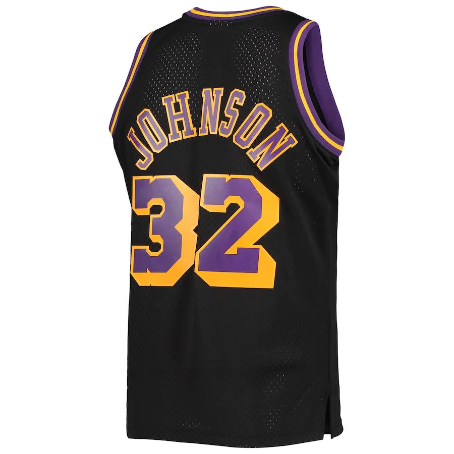 LA.Lakers #32 Magic Johnson Mitchell & Ness 1984-85 Hardwood Classics Reload 2.0 Throwback Swingman Jersey Black Stitched American Basketball Jersey UNEC