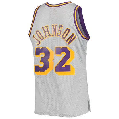 LA.Lakers #32 Magic Johnson Mitchell & Ness 1984-85 Hardwood Classics Reload 2.0 Throwback Swingman Jersey Gray Stitched American Basketball Jersey UNEC