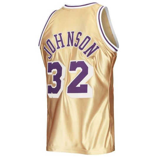 LA.Lakers #32 Magic Johnson Mitchell & Ness 75th Anniversary 1984-85 Hardwood Classics Swingman Jersey Gold Stitched American Basketball Jersey UNEC