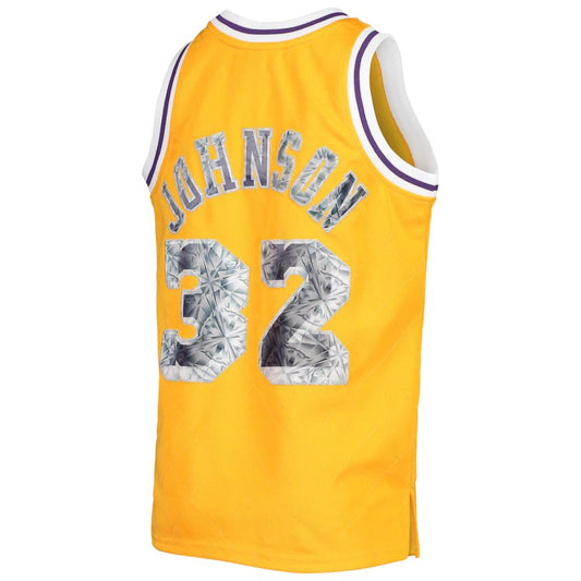 LA.Lakers #32 Magic Johnson Mitchell & Ness Hardwood Classics 75th Anniversary Diamond Jersey Gold Stitched American Basketball Jersey UNEC