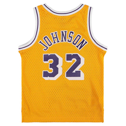 LA.Lakers #32 Magic Johnson Mitchell & Ness Preschool 1984-1985 Hardwood Classics Throwback Team Jersey Gold Stitched American Basketball Jersey UNEC