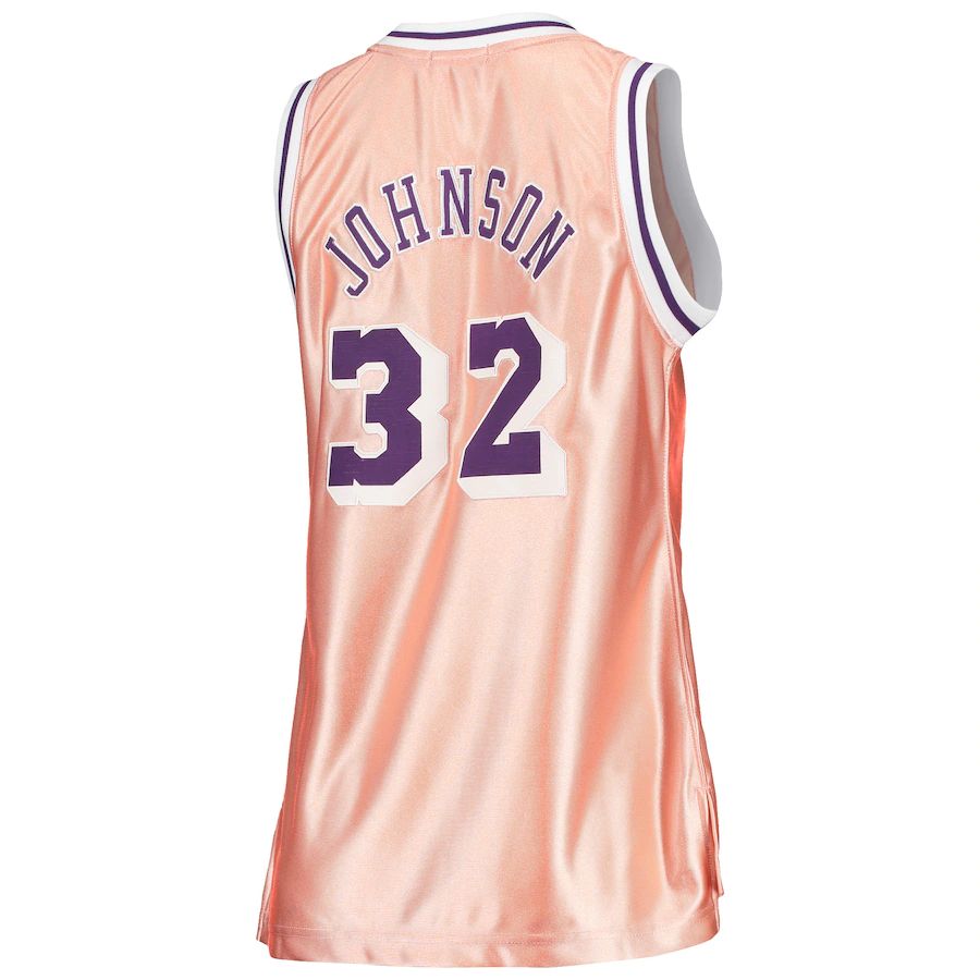 LA.Lakers #32 Magic Johnson Mitchell & Ness Women's 75th Anniversary Rose Gold 1984 Swingman Jersey Pink Stitched American Basketball Jersey UNEC