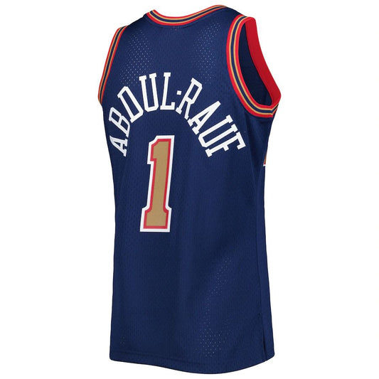D.Nuggets #1 Mahmoud Abdul-Rauf Mitchell & Ness Hardwood Classics 1994-95 Swingman Jersey Navy Stitched American Basketball Jersey UNEC