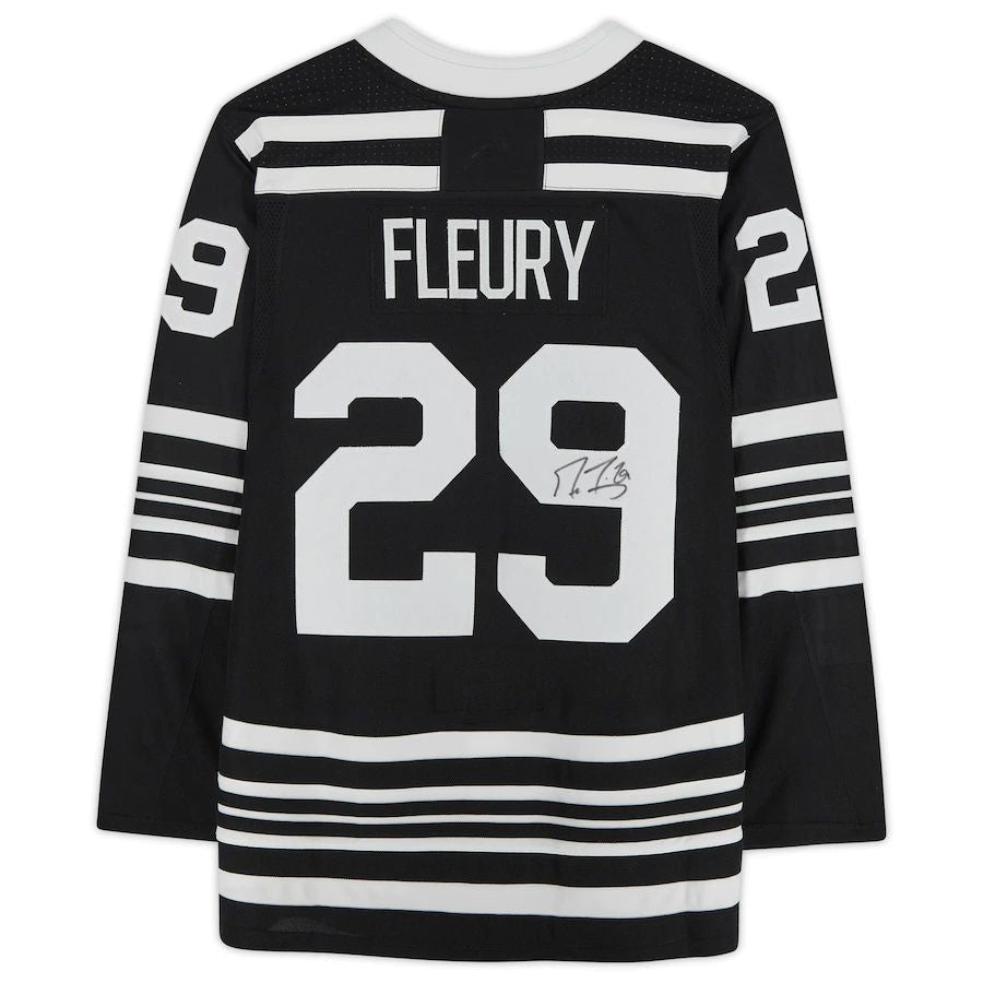 C.Blackhawks #29 Marc-Andre Fleury Fanatics Authentic Autographed Black Authentic Jersey Black Stitched American Hockey Jersey UNEC