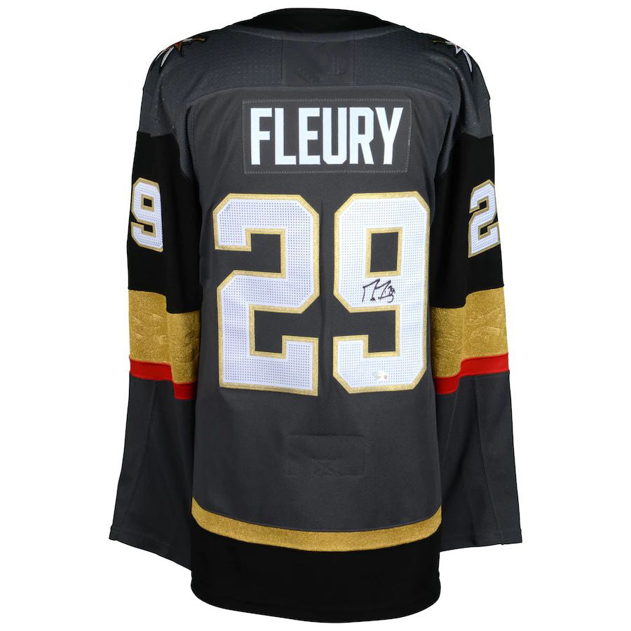 V.Golden Knights #29 Marc-Andre Fleury Fanatics Authentic Autographed Black Gray Stitched American Hockey Jersey UNEC