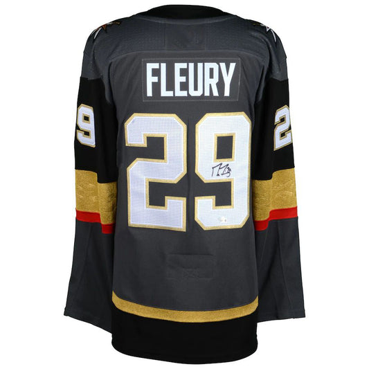 V.Golden Knights #29 Marc-Andre Fleury Fanatics Authentic Autographed Black Gray Stitched American Hockey Jersey UNEC