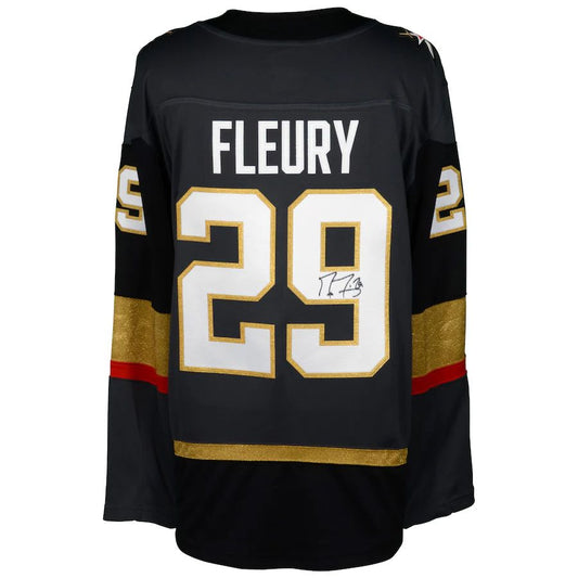 V.Golden Knights #29 Marc-Andre Fleury Fanatics Authentic Autographed Black Breakaway Jersey Stitched American Hockey Jersey UNEC