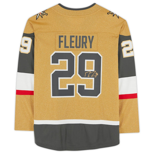 V.Golden Knights #29 Marc-Andre Fleury Fanatics Authentic Autographed Gold Alternate Breakaway Jersey Stitched American Hockey Jersey UNEC