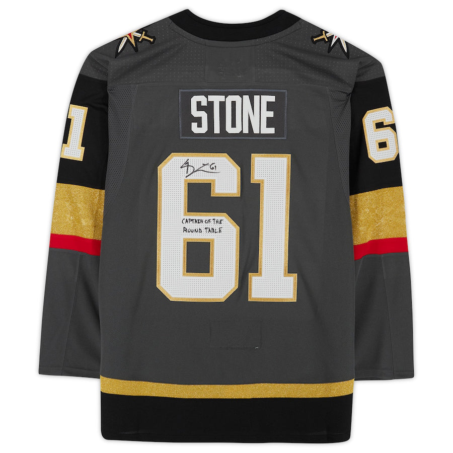 V.Golden Knights #61 Mark Stone Fanatics Authentic Autographed with Captain Of The Round Table Inscription  Limited Edition of 61 Gray Alternate Jersey Hockey Jersey UNEC