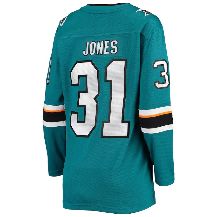 SJ.Sharks #31 Martin Jones Fanatics Branded Breakaway Home Team Player Jersey  Teal Stitched American Hockey Jersey UNEC