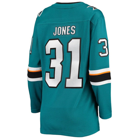 SJ.Sharks #31 Martin Jones Fanatics Branded Breakaway Home Team Player Jersey  Teal Stitched American Hockey Jersey UNEC
