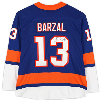 NY.Islanders #13 Mathew Barzal Fanatics Authentic Autographed Breakaway Jersey Royal Stitched American Hockey Jersey UNEC